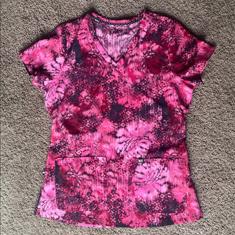 Koi Next Gen Watercolor Snake Print Scrub Top, XS